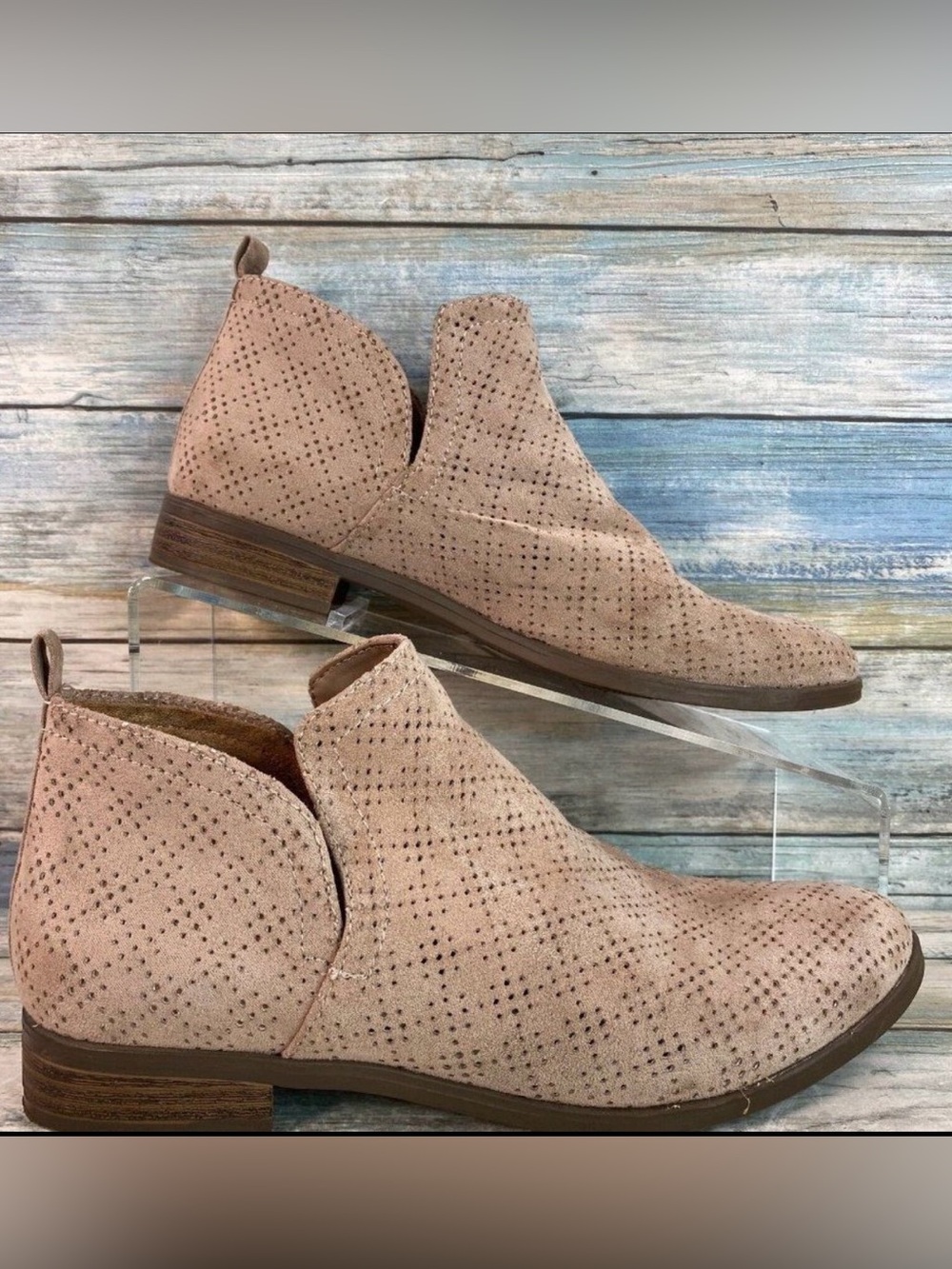 Dr Scholl's Rise Ankle Boot Size 6M Beige Fabric Slip On Perforated Comfort Flat